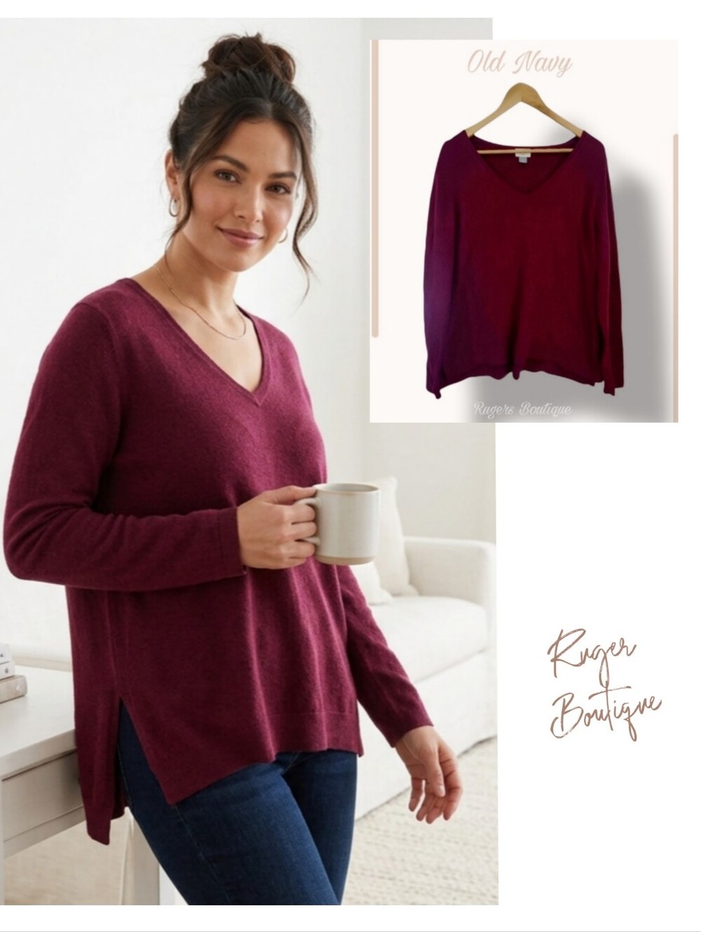 🌿Old Navy Women's XL Plum High Low Longleeve Sweater